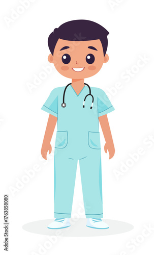 A doctor, a uniformed nurse with a stethoscope isolated on a white background.  The medical staff at the clinic.  Flat vector illustration