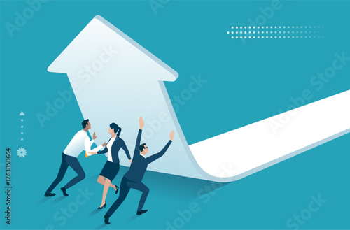 Teamwork. Joint efforts, improving economic results. Vector business illustration.