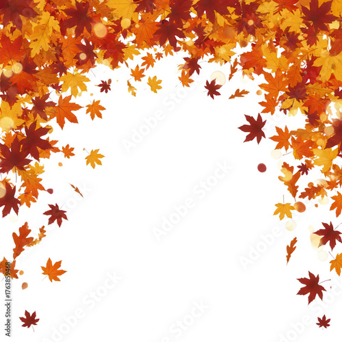 Vibrant autumn maple leaves forming a beautiful archway on a dark background celebrating the fall season's beauty