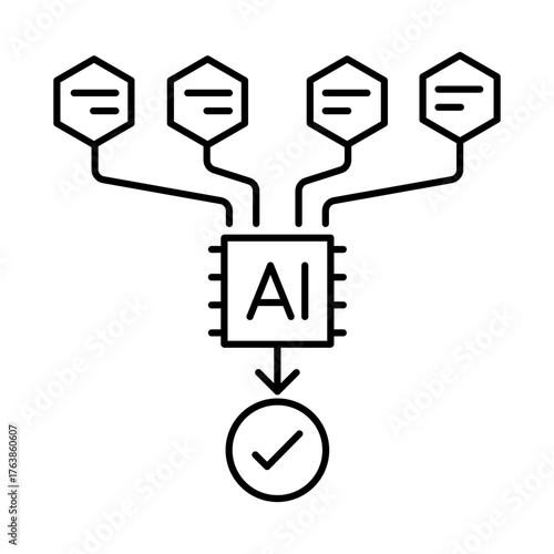 Data Training icon, AI model training, Machine learning data preparation, Data-driven model learning, and Training algorithm for AI. Editable stroke.