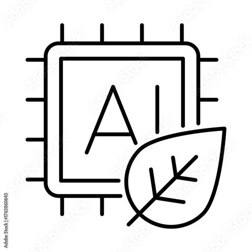 Resource Saving icon, Energy-efficient AI, Sustainable AI model, Eco-friendly AI design, Resource-efficient processing, and Green AI system. Editable stroke.