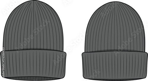 Winter knitted beanie hat illustration, warm ribbed wool cap design, cozy fashion accessory for cold weather clothing, apparel, and style