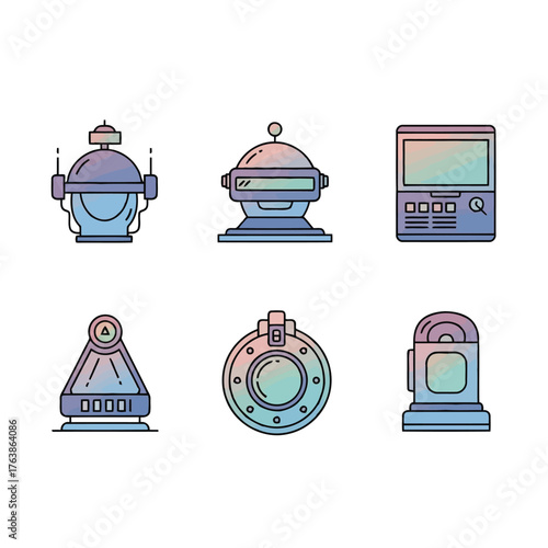 Vector illustration of futuristic robot and technology icons