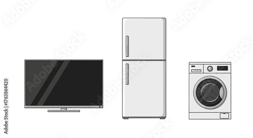 A flatscreen television a refrigerator and a washing machine