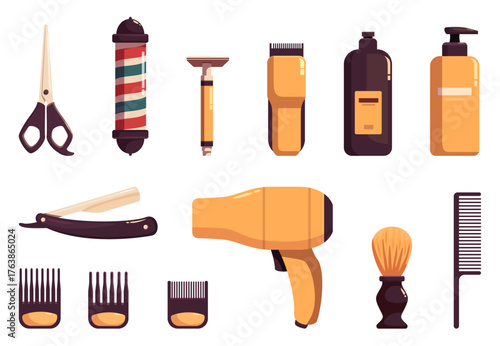 A set of hairdresser's and barber's tools and accessories, vector illustration