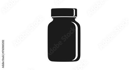 Minimalist Black and White Icon of a Small Bottle with a Cap.