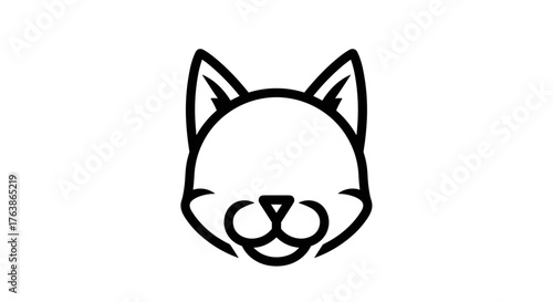 Minimalist Cat Head Outline Drawing on White Background.