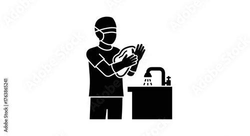 Person washing hands with soap and water for hygiene.