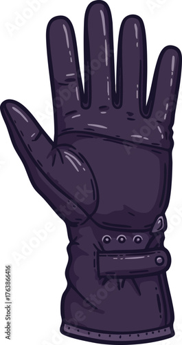 Black leather glove with buckle strap detailed handwear vector illustration for fashion and protection 