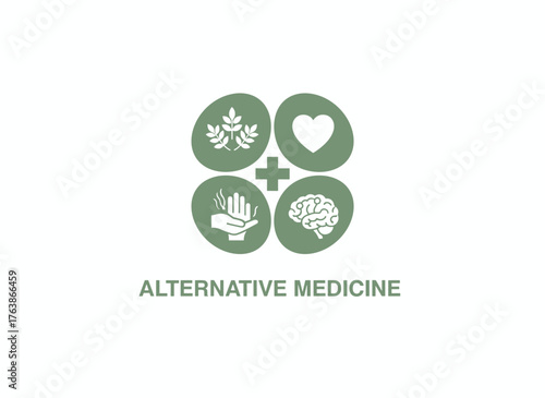 Design a flat-style logo or icon for an alternative medicine center that incorporates Chinese medicine, wellness, yoga, and zen concepts, highlighting holistic, naturopathic, homeopathic