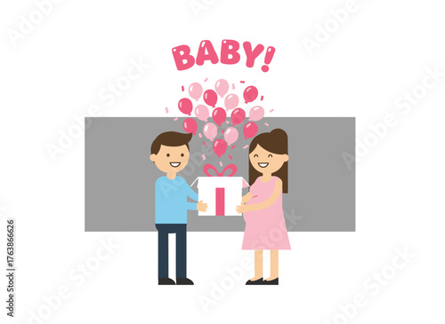 Awaiting a baby, whether boy or girl, as colorful pink balloons burst from the box during the gender reveal celebration