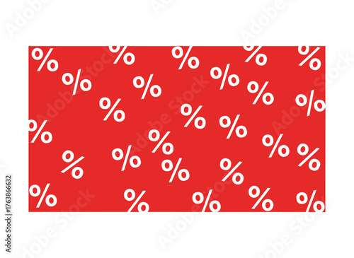 A seamless red and white pattern featuring percentage elements serves as a background for discounts, sales, and pricing, as well as wallpaper for shops, taxes, and offers, creating a promotional