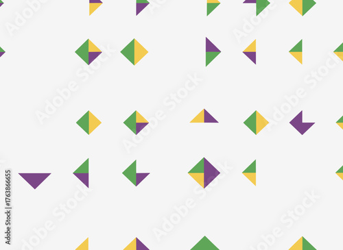 A seamless vector pattern of a green, purple, and yellow grid for Mardi Gras, featuring a green, purple, and yellow background for celebration