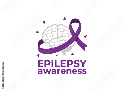 Celebrating National Epilepsy Month with a brain-themed awareness ribbon, illustrated in vector style