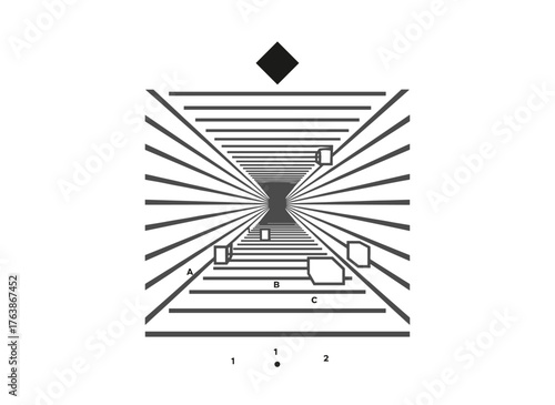 Rhombi are pressed into the lines, forming an abstract line design that reflects the concept of mass gravity