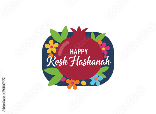 Vector illustration of a greeting card featuring a pomegranate for the Jewish New Year, Shana Tova, Rosh Hashanah