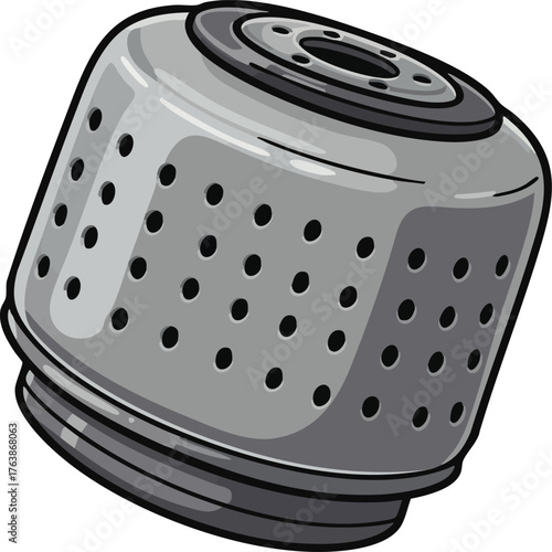 Metal perforated cylindrical mechanical filter part for industrial machinery vector illustration 