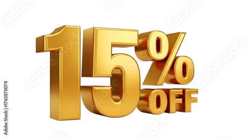 Fifteen percent off gold sale discount promotion offer limited time special deal clearance savings price reduction on transparent background
