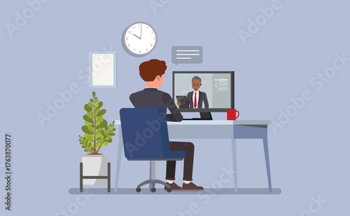 Online Job Interview Scene character vector illustration design.