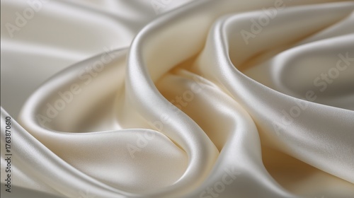 ivory silk charmeuse fabric rolled out smoothly on table close up shot