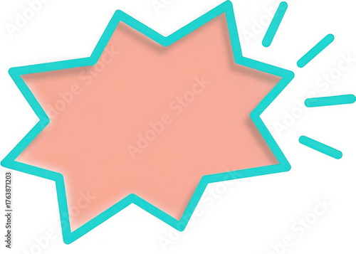 Radiating starburst speech bubble with bold black outline and luminous teal edge isolated on transparent background