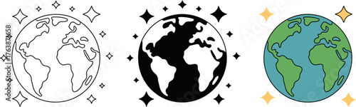 Earth Globe Illustration in Three Styles Graphic Design Resource