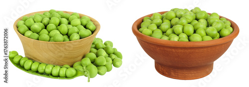 Wallpaper Mural Fresh green peas in wooden bowl isolated on white background Torontodigital.ca
