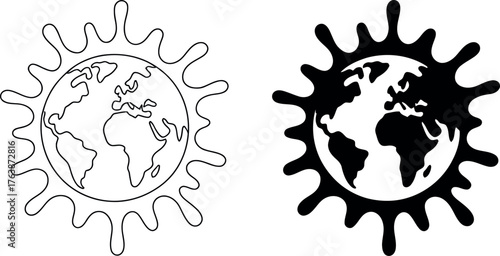 Earth in Abstract Splash Black and White Vector Illustration for Global Concepts