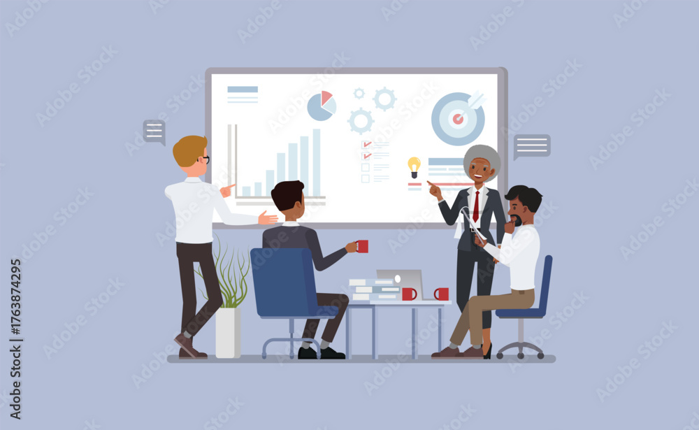 Fototapeta premium Brainstorming in the office character vector illustration design.