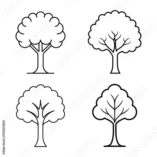 vector line art collection of simple oaks trees