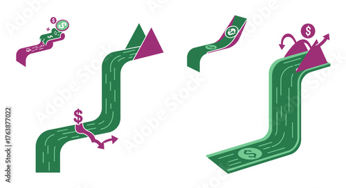 Strategic Financial Icon Set: Visualizing Budget Control, Growth Metrics, and Narrative Pivots