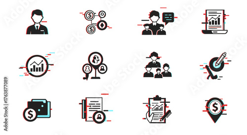Corporate Accountability Icon Set: Essential Flat Design Graphics for Performance Management and KPI Dashboards