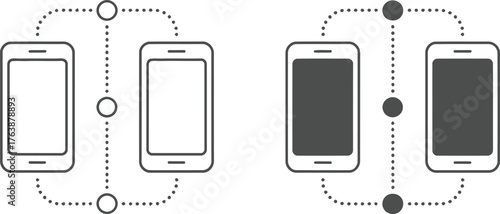 Smartphone network concept with connected devices outlining communication and data transfer vector illustration
