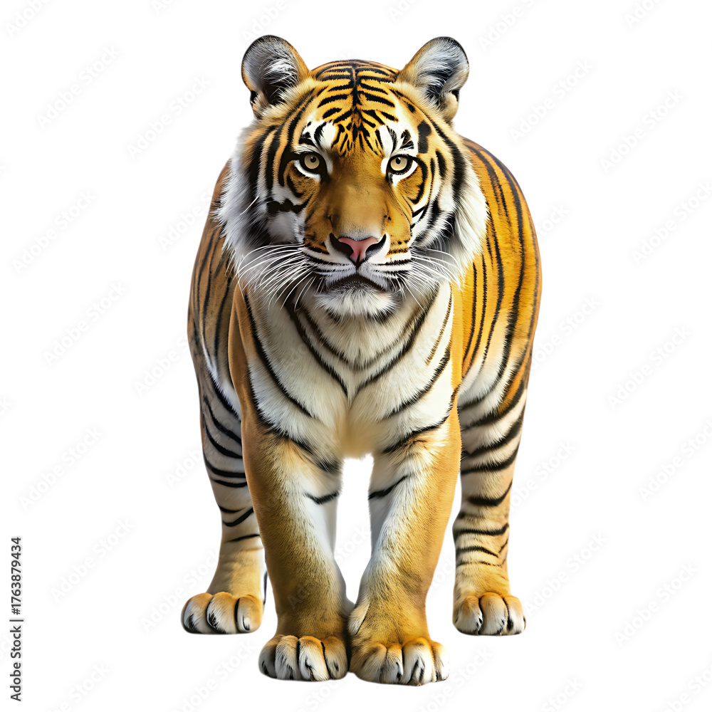 Obraz premium Bengal tiger, standing front view, cutout, PNG isolated on transparent background