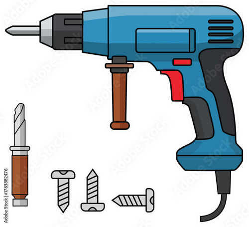 Power hammer drill tool with interchangeable bits and screws for construction and diy projects