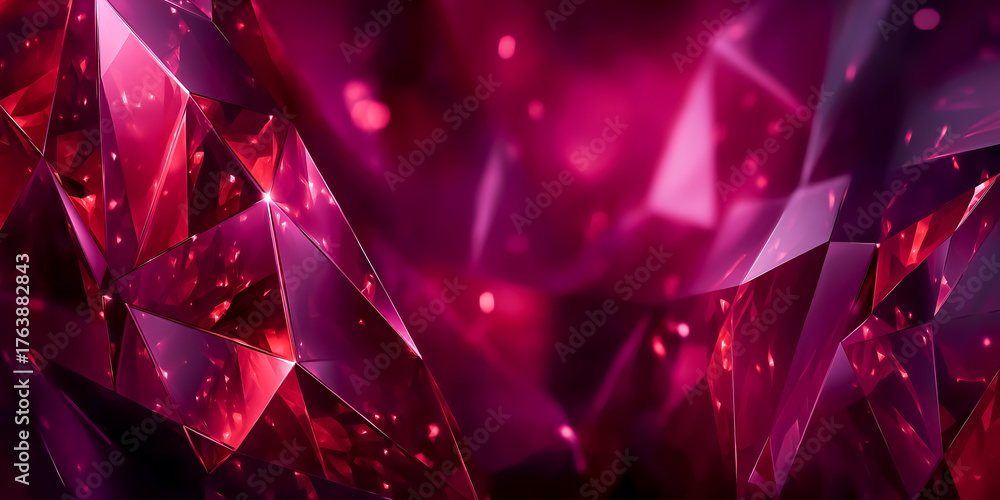 Naklejka premium 赤いファセットが輝くプレミアム抽象背景、ルビートーンの多面体テクスチャ―バナー向け