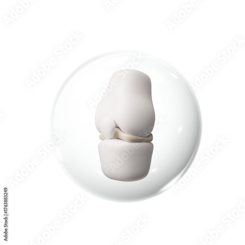 Knee joint in protective sphere 3D vector illustration, bones health care, medical treatment and orthopedic prevention