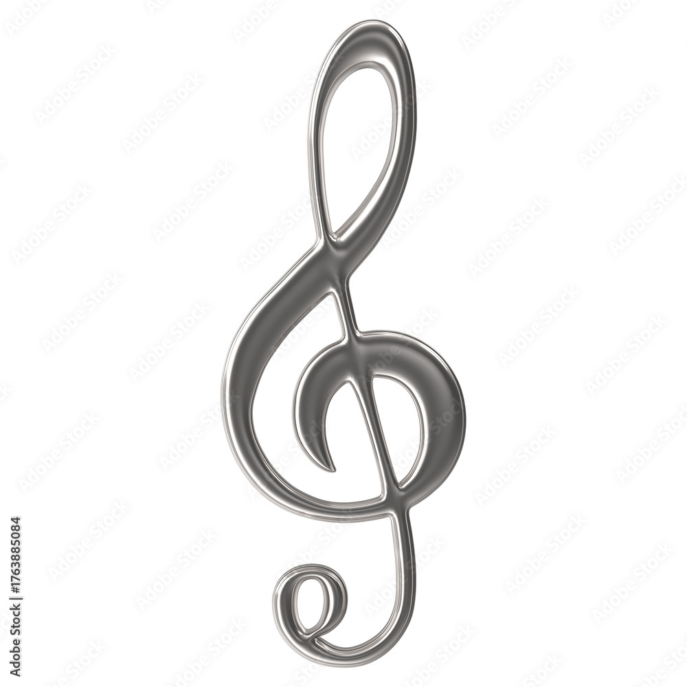 Obraz premium Shiny silver treble clef isolated on white background for musical concepts