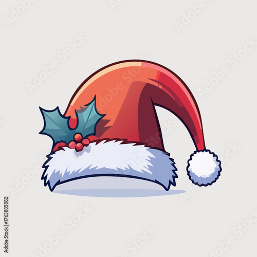 Festive Santa Hat with Holly and Berries, a Symbol of Christmas Cheer and Holiday Spirit.