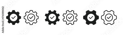 Gear and check mark symbol. Easy Installation icon vector. Quick settings icon