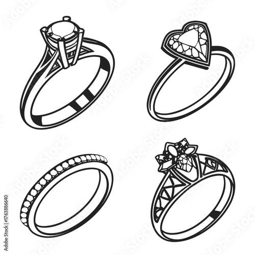 Vector art of elegant collection of engagement rings