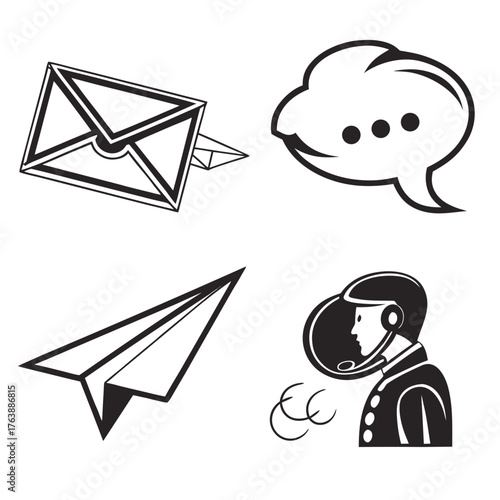 Illustration of communication methods including email, speech bubble, and paper airplane