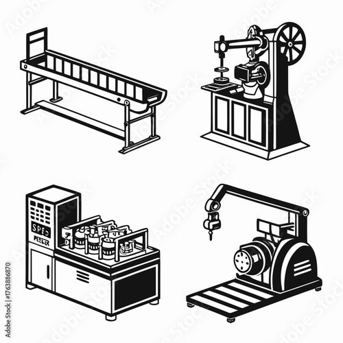 Vector art of different types of industrial machines in vector format