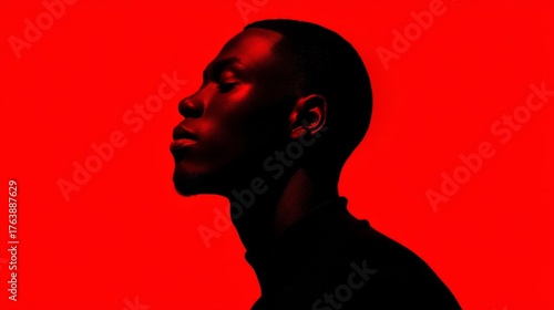 Man profile silhouette with dramatic red lighting photography portrait