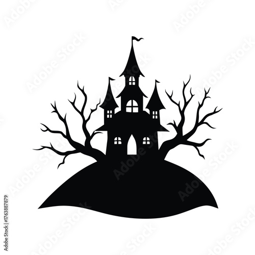 haunted house on hill silhouette