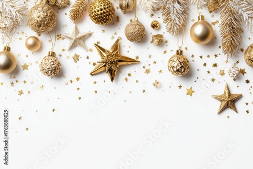 Golden Ornaments and Stars Decorate a Festive Scene for Holiday Celebrations
