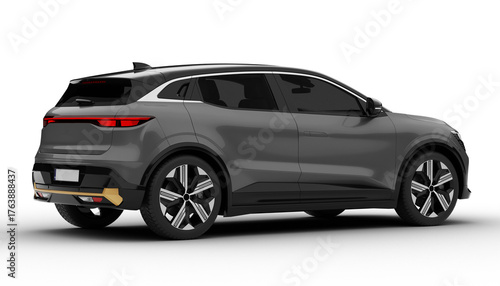 Tableau sur toile Transparent background, a gray colored modern electric suv car at a rear right angle, highlighting its streamlined back and sculpted body in a stunning 3D render