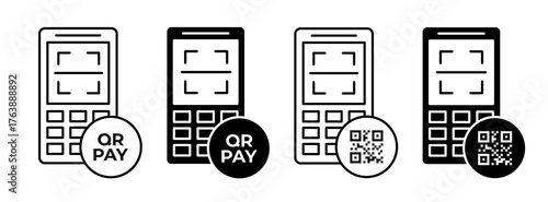 NFC payment linear icons set. Credit cards, POS terminal, pay with smartphone