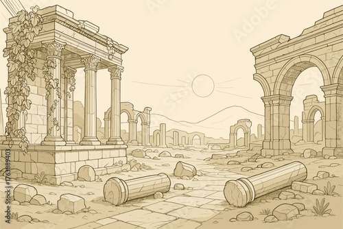 Ancient City Ruins Sketch
