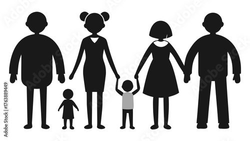 Diverse family silhouette holding hands with children representing unity and togetherness